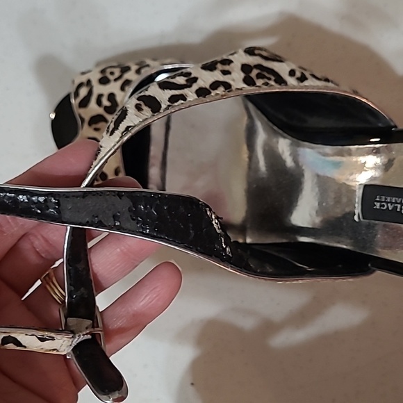 White House Black Market "Tallulah" animal print/fur open toe heels size 8.5 - Picture 16 of 16
